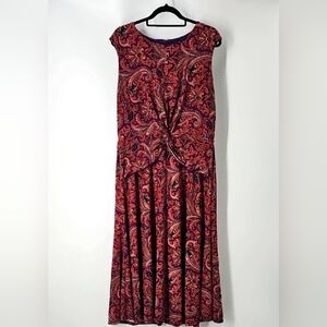 Ralph Lauren Purple w Vibrant Paisley Design Flowy Sleeveless Midi Dress Sz:16